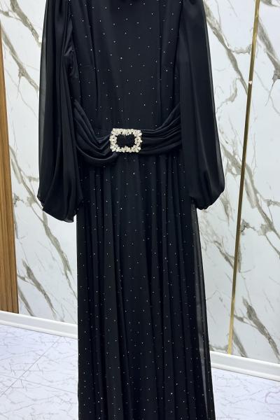 GAZZELLA TAŞ İŞLEMELİ ŞİFON ABİYE  Siyah