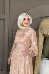 GAZZELLA YALDIZ DETAYLI ELBİSE  Somon
