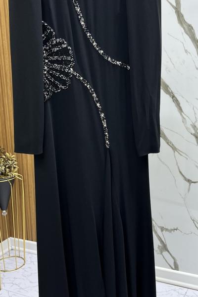 GAZZELLA YIRTMAÇ DETAYLI İŞLEMELİ ABİYE  Siyah