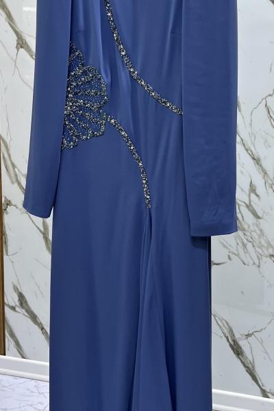 GAZZELLA YIRTMAÇ DETAYLI İŞLEMELİ ABİYE  Mavi