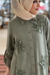 GAZZELLA ZAMBAK İŞLEMELİ KETEN GÖMLEK  Yeşil