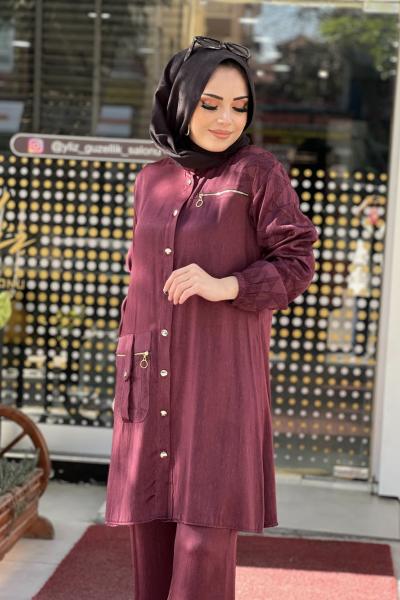 İPEK TENSEL PANTOLONLU TAKIM  Bordo