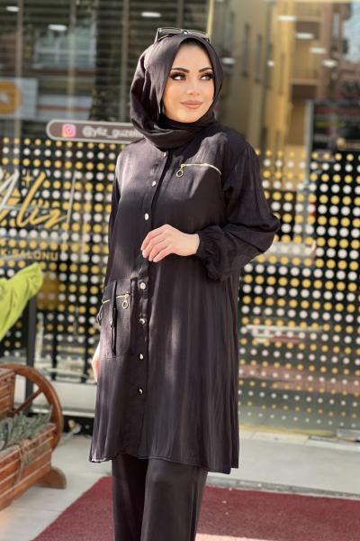 İPEK TENSEL PANTOLONLU TAKIM  Siyah