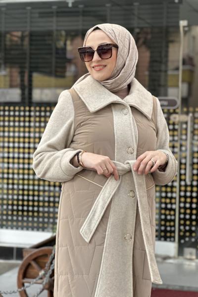 İPEKTEN KAPİTONE KAŞE KABAN  Krem