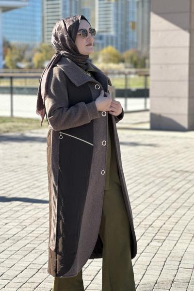 İPEKTEN KAPİTONE KAŞE KABAN  Kahverengi