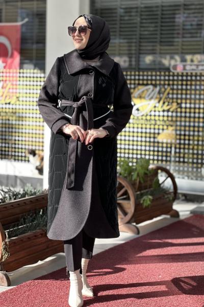 İPEKTEN KAPİTONE KAŞE KABAN  Siyah