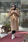 İPEKTEN YAKA KÜRK KABAN ÇİFT DÜĞME Camel