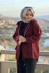 KAPÜŞONLU CEP GÖRÜNÜMLÜ HIRKA  Bordo