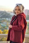 KAPÜŞONLU CEP GÖRÜNÜMLÜ HIRKA  Bordo