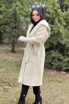 KAPÜŞONLU ANGORA KABAN  Krem