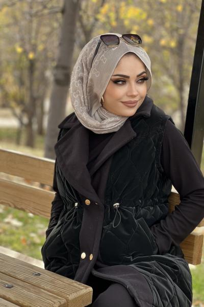 KAŞE DETAYLI ŞİŞME YELEK  Siyah
