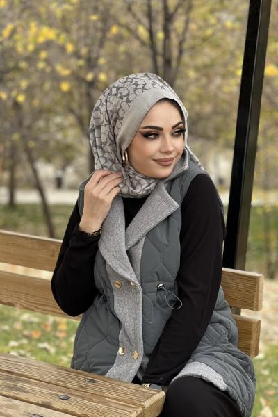 KAŞE DETAYLI ŞİŞME YELEK  Gri