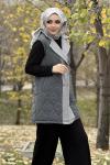 KAŞE DETAYLI ŞİŞME YELEK  Gri