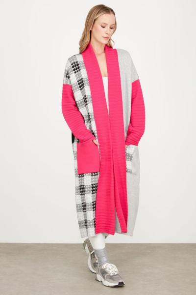 Kazayaklı desenli hırka  Fuşya