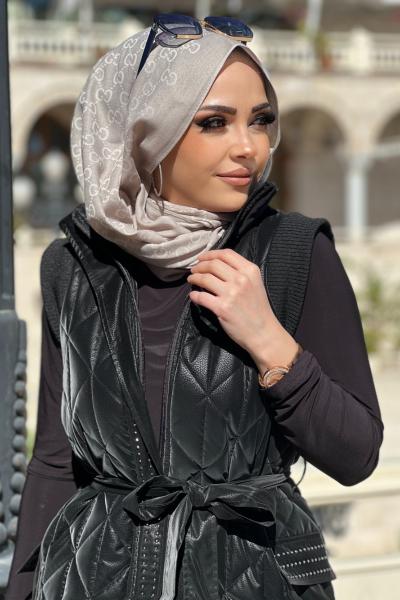 KREM ANORAK KUMAŞ YAKMA DESEN ŞİŞME YELEK  Siyah