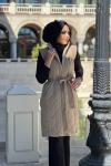 KREM ANORAK KUMAŞ YAKMA DESEN ŞİŞME YELEK  Krem