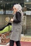 KREM ANORAK KUMAŞ YAKMA DESEN ŞİŞME YELEK  Antrasit