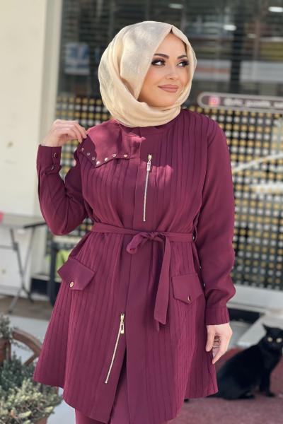 KREM FERMUAR DETAYLI MODAL CUPRA TAKIM  Bordo