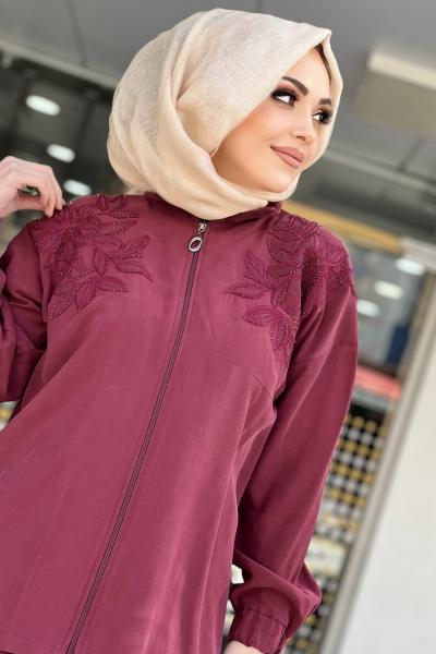 KREM İPEK CUPRA ETEKLİ TAKIM  Bordo