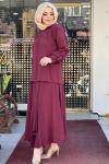 KREM İPEK CUPRA ETEKLİ TAKIM  Bordo