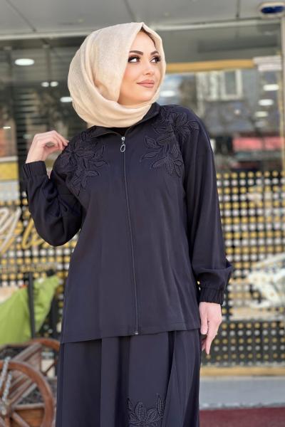 KREM İPEK CUPRA ETEKLİ TAKIM  Siyah