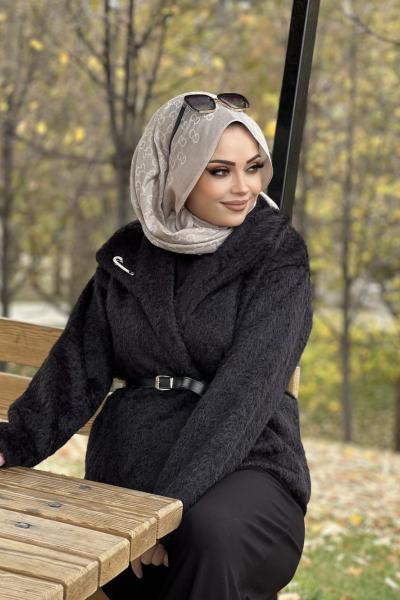 KREM KEMER DETAYLI KABAN  Siyah