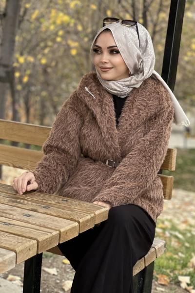 KREM KEMER DETAYLI KABAN  Kahverengi