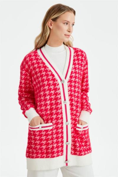 Küçük kazayak desenli  Fuşya