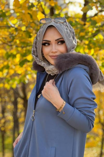 KÜRK DETAYLI OYSHO TAKIM  Mavi