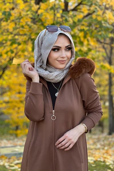 KÜRK DETAYLI OYSHO TAKIM  Kahverengi