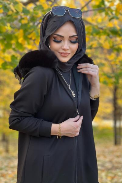 KÜRK DETAYLI OYSHO TAKIM  Siyah