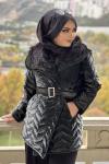 KÜRK DETAYLI ŞİŞME MONT  Siyah