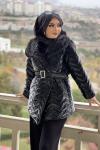 KÜRK DETAYLI ŞİŞME MONT  Siyah