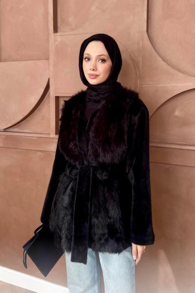 KÜRKLÜ GOLDFOX KABAN  Siyah