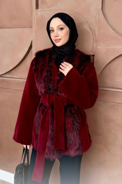 KÜRKLÜ GOLDFOX KABAN  Bordo