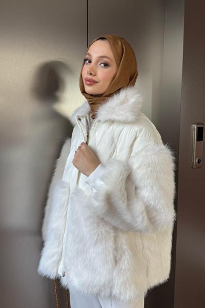 KÜRKLÜ KAPİTONE MONT   Beyaz