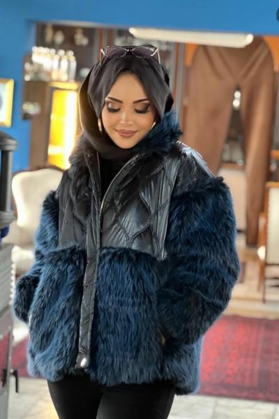 KÜRKLÜ KAPİTONE MONT   Lacivert