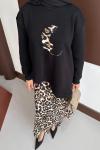 Leopar desenli etekli takım  Siyah