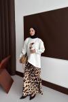 Leopar desenli etekli takım  Beyaz