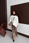 Leopar desenli etekli takım  Beyaz