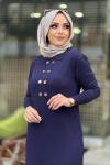 MERSERİZE POLO YAKA DÜĞMELİ ELBİSE  Lacivert