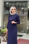 MERSERİZE POLO YAKA DÜĞMELİ ELBİSE  Lacivert
