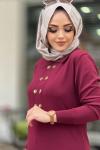 MERSERİZE POLO YAKA DÜĞMELİ ELBİSE  Bordo