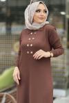 MERSERİZE POLO YAKA DÜĞMELİ ELBİSE  Kahverengi