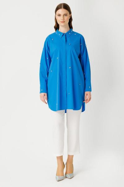 MÜSEMMA BÜYÜK BEDEN BELİN GÖMLEK  Saks Mavisi