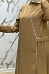 önü biyeli taşlı elbise  Camel