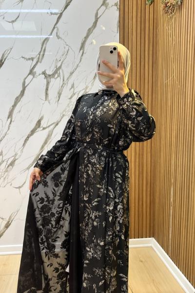 OTTO JAKAR ŞİFON DESENLİ ELBİSE  Siyah