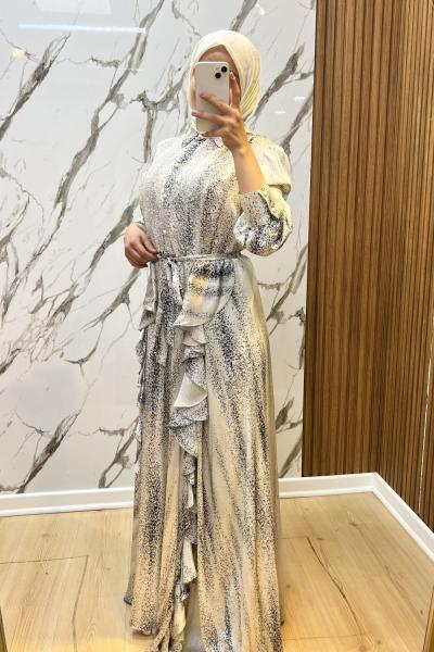 OTTO PUL PAYET KOMBİNLİ DESENLİ ELBİSE Gri