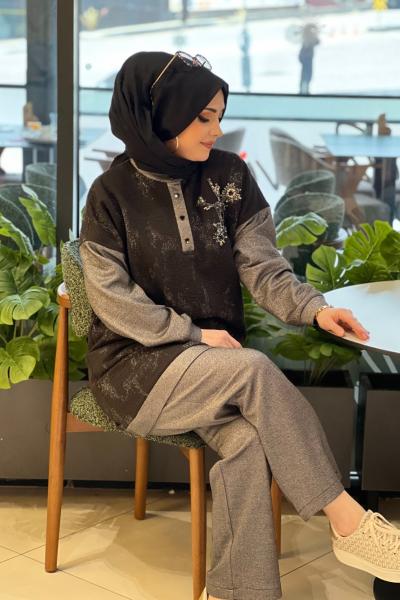 OTTO SİMLİ ÖRME KUMAŞ TAKIM  Siyah