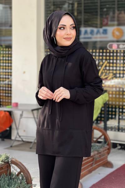 OYSHO BİYELİ KAPÜŞONLU TAKIM Siyah